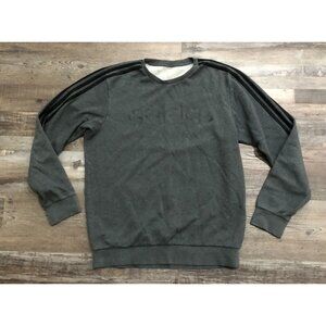 Adidas Mens Small Gray with Black Stripes Crewneck Sweatshirt Pullover